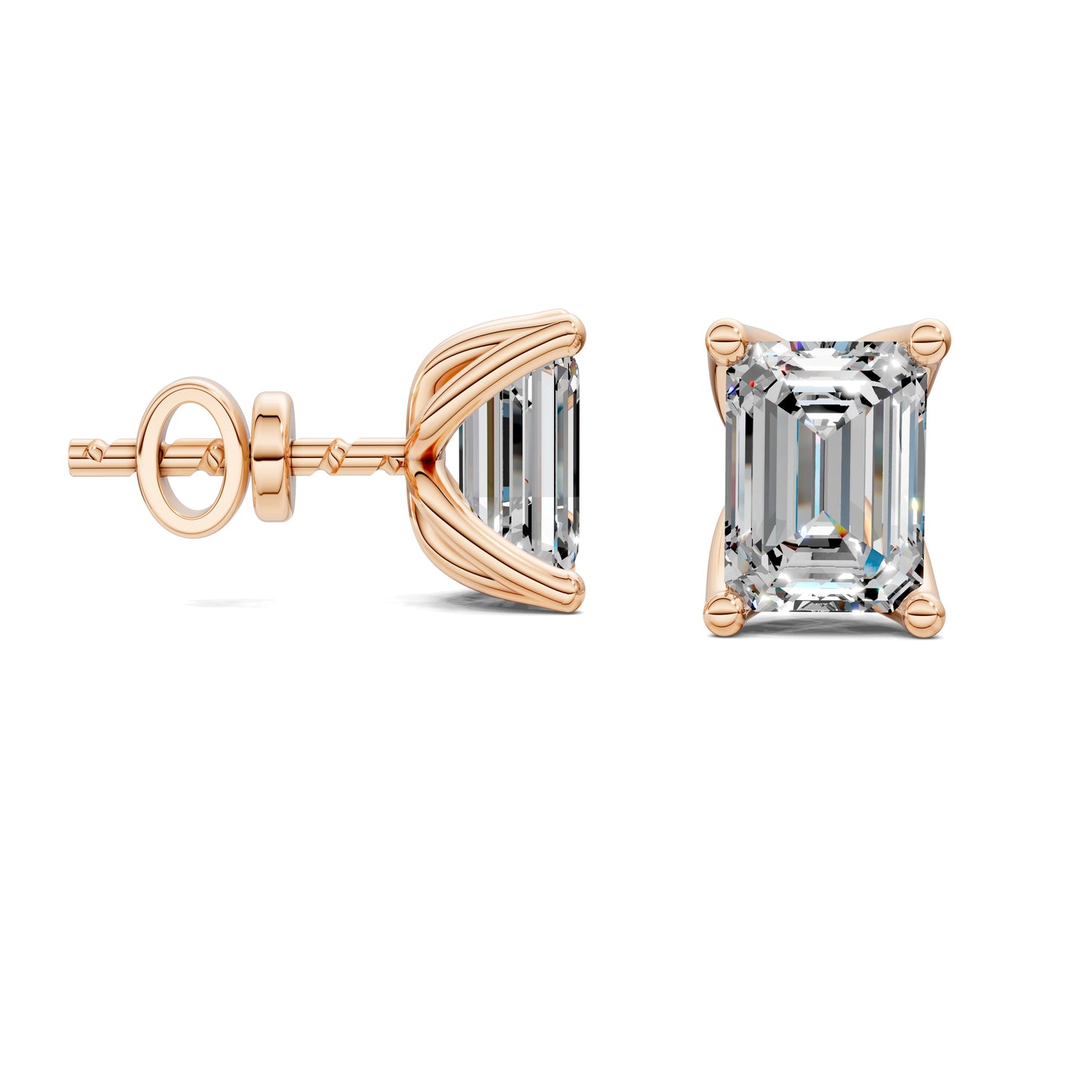 EMERALD CUT TULIP BASKET STUDS