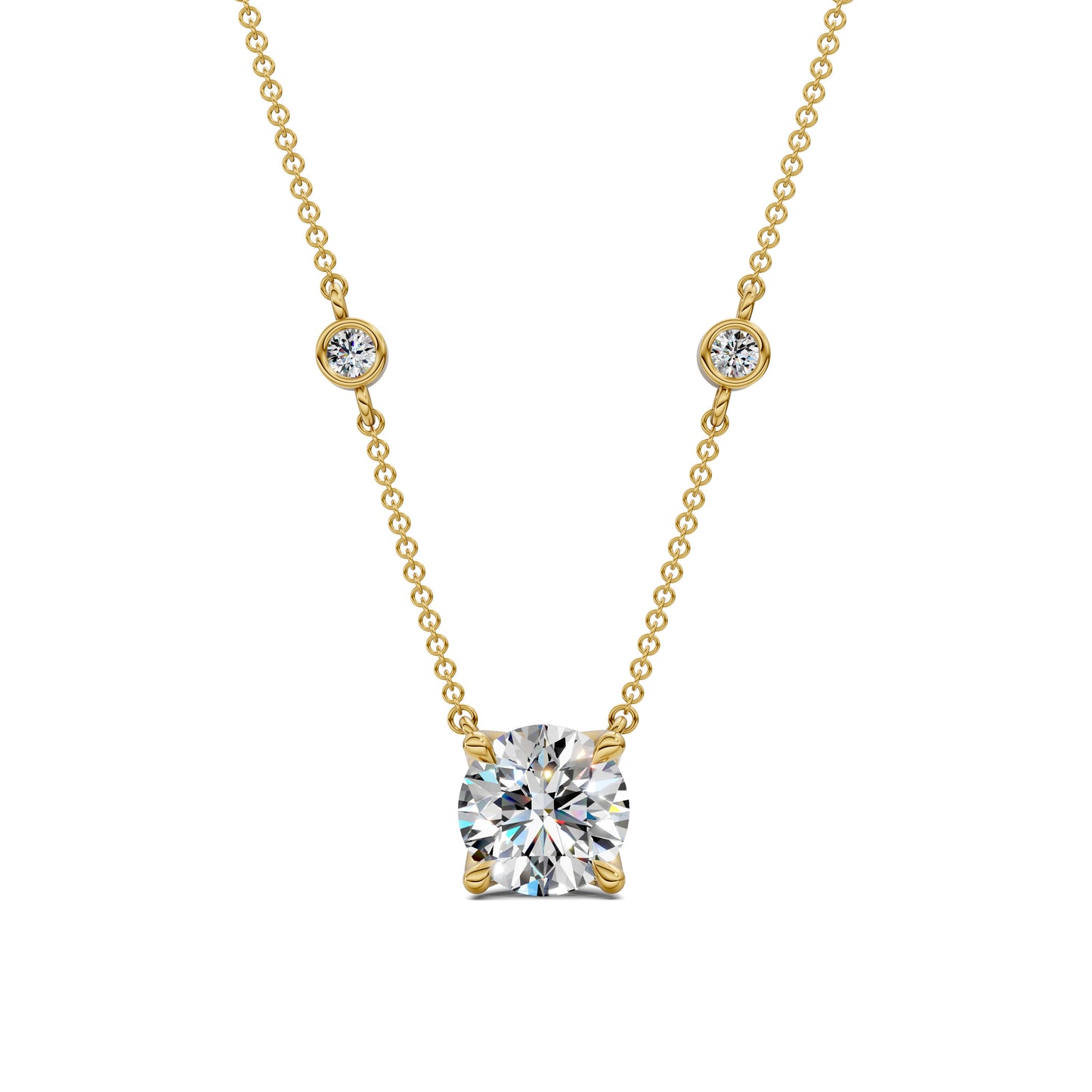 ROUND SOLITAIRE DIAMOND STATION NECKLACE