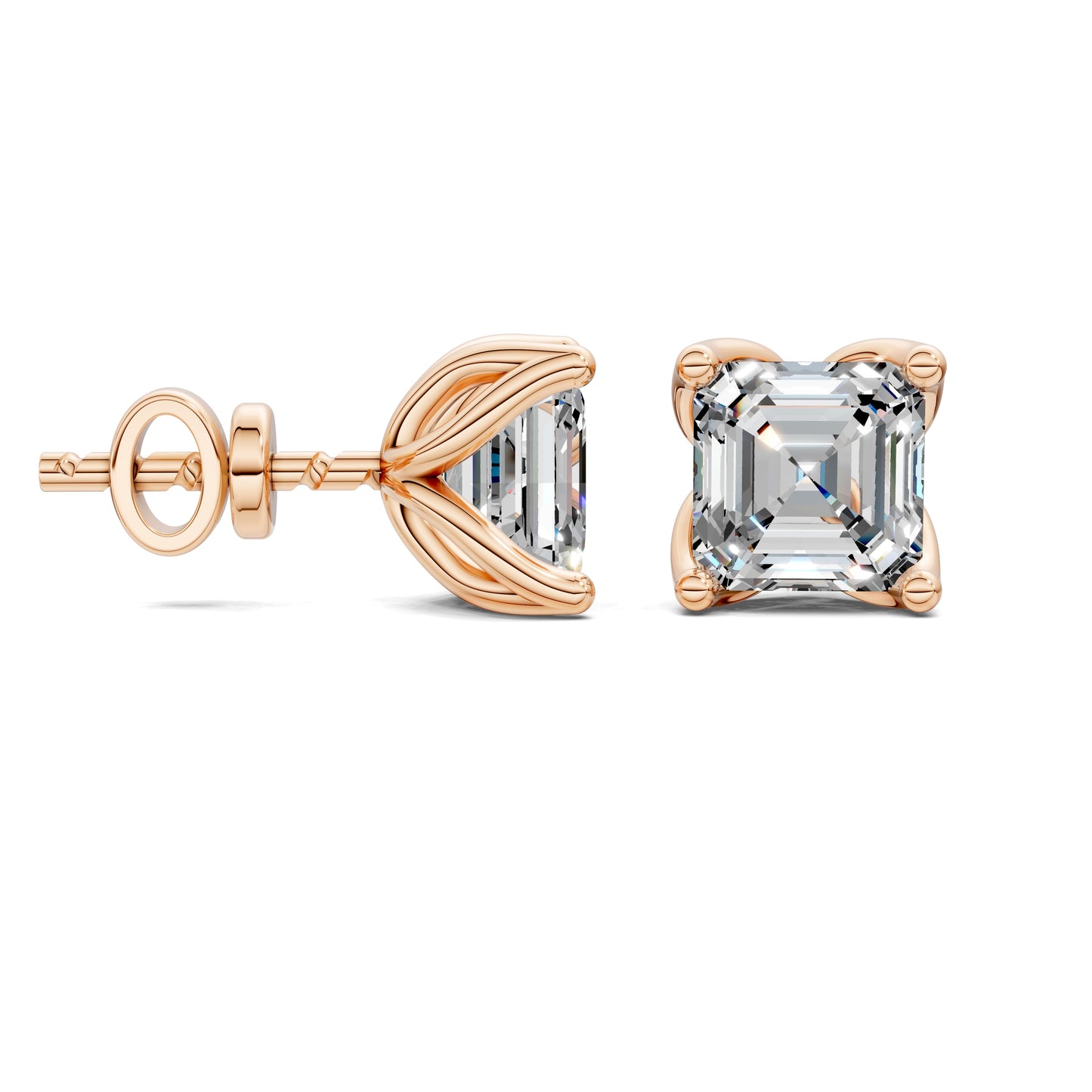 ASSCHER CUT TULIP BASKET STUDS