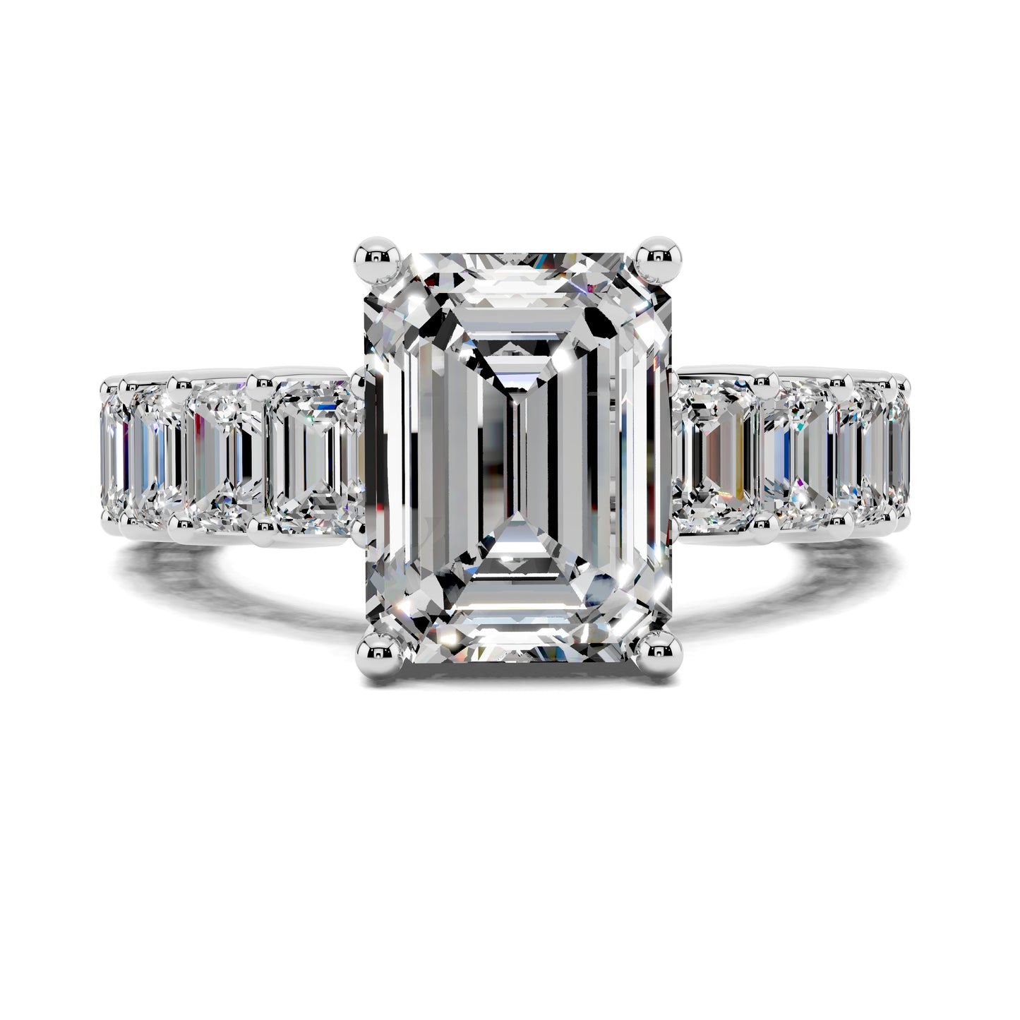 VALORA EMERALD CUT SIDE-STONE RING