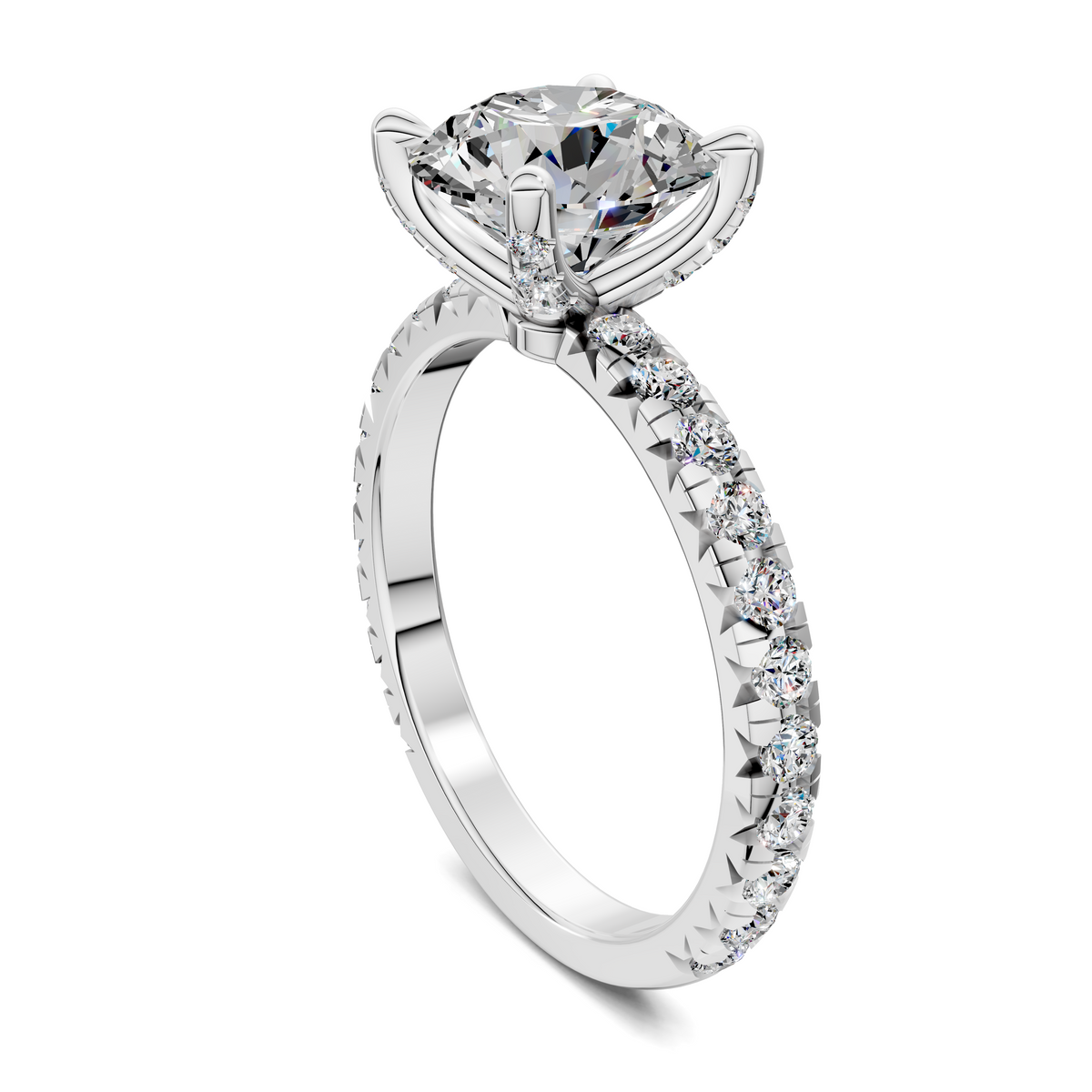 Anna Pavé Prong Solitaire Engagement Ring